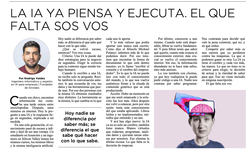La IA ya piensa y ejecuta. El que falta sos vos