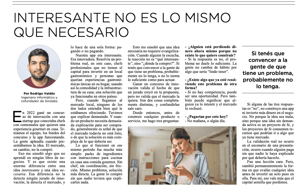 Interesante no es lo mismo que necesario
